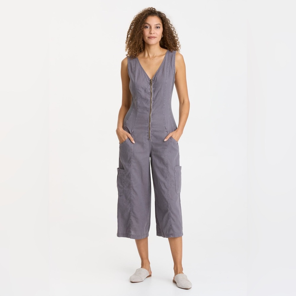 XCVI WEARABLES Linen Norris Crop Jumpsuit, Nebulous Pigment